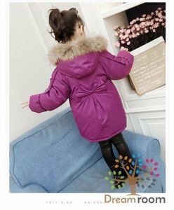 [120cm] fur attaching beautiful . down coat purple child clothes outer girl cotton inside Mod's Coat long coat boa Korea child clothes 