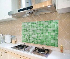 防水 耐熱 油汚れ防止 キッチン はがせる 壁シール 45×70㎝ タイル×緑 C070 アルミ 保護シート ガード 台所