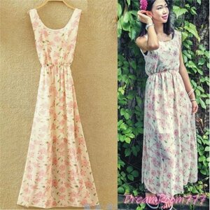 chiffon リゾートデザイン シフォン マキシワンピース K-086-13 ロングスカート マキシ ビーチ 海 花柄 モチーフ