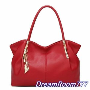 classic チャーム付 大きめ トートBAG【レッド】ハンドバッグ ショルダーバッグ 防水 K-061-2