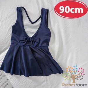 【90cm】Backリボン ワンピース 水着 ネイビー 子供服 女の子 韓国子供服 ビーチ 海 プール K-205