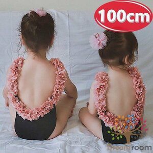 【100cm】フラワーフリル セパレート 水着 ブラック 子供服 女の子 韓国子供服 ビーチ 海 プール K-203