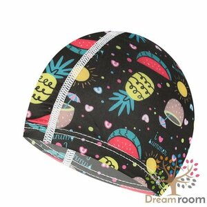 【K-201-14】Tropical デザイン スイムキャップ 水着 柄 帽子 子供～大人 兼用 ビーチ 海 プール 水泳キャップ