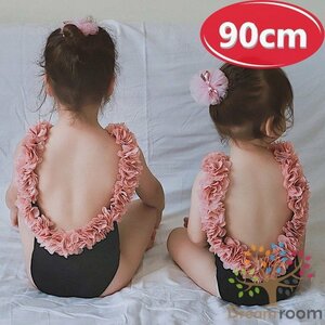 【90cm】フラワーフリル セパレート 水着 ブラック 子供服 女の子 韓国子供服 ビーチ 海 プール K-203