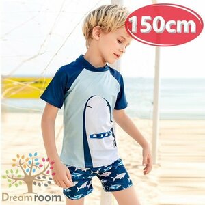 kids シャークデザイン ラッシュガード+海水パンツ セットアップ男の子 水着 半袖 【150cm】 K-250 スイムウェアー
