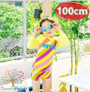 kids Rainbow border Rush Guard + bottom setup girl swimsuit long sleeve [100cm] K-248 swim wear -