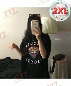 ユルっと可愛い！タイガー ビッグTシャツ 【ブラック 2XL】 大きいサイズ アニマル 虎 半袖 K-315