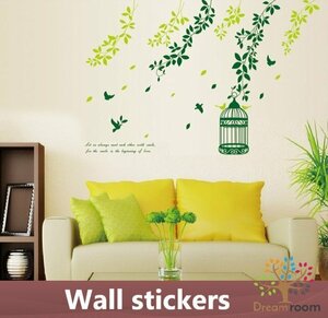 Art hand Auction Natural Leaf & Birdcage Extra Large 3D Wall Sticker Peelable Stylish Wallpaper Deco Sticker Waterproof DIY Wall Floor Furniture Interior Forest Leaf, furniture, interior, Interior accessories, others