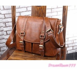 大容量 men's ショルダーバッグ PCバッグ ビジネス BAG 【ブラウン】 防水 旅行 通学 通勤 パソコン K-098-2