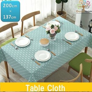  tablecloth light blue polka dot PVC made waterproof . oil processing rectangle 200cm×137cm Rancho n tea mat table linen set I-002