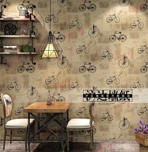 アンティーク デザイン壁紙 のりなし 【B520 自転車 53cm×9.5m 】 壁紙 北欧 インテリア リメイク DIY