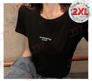 きれいめ シンプルロゴ Tシャツ 【ブラック 2XL】 半袖 ワンポイント 無地K-327