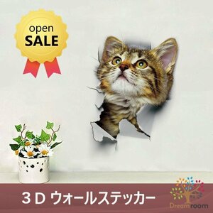 飛び出す☆ 3D ウォールステッカー アメショー1 騙し絵 トリックアート リアル 猫 インテリア 剥がせる 壁紙 シール DIY ウォール デコ