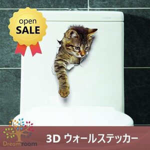 飛び出す☆ 3D ウォールステッカー アメショー1 騙し絵 トリックアート リアル 猫 インテリア 剥がせる 壁紙 シール DIY ウォール デコ