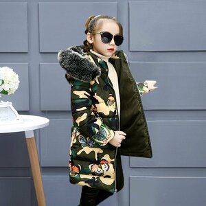 [120cm] down coat camouflage pattern camouflage -ju child clothes outer girl cotton inside long coat Korea child clothes 