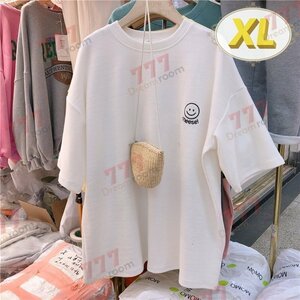 ユルっと可愛い！スマイル ビッグTシャツ 【ホワイト XL】 大きいサイズ キャラ 半袖 K-314