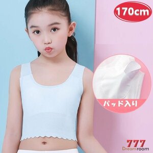 kids トップに響かない シームレス ハーフトップ 【ホワイト 170cm 】ブラトップ スポーツブラ ファーストブラジャー 子供 女の子 K-282