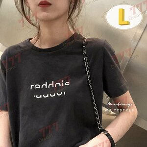 アースカラー シンプルロゴ Tシャツ 【ブラック L】 半袖 ワンポイント 無地K-328