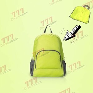  high capacity folding type rucksack [ lime ] light weight outdoor travel compact . folding!