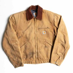 【雰囲気抜群】Carhartt【デトロイトジャケット】M ブラウン ダック カーハート ブランケット 古着 u2405047