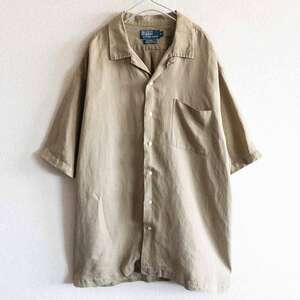 【雰囲気抜群】POLO RALPH LAUREN 【CALDWELL リネン×シルク オープンカラー シャツ】XL ポロラルフローレン ベージュ 開襟 u2405041