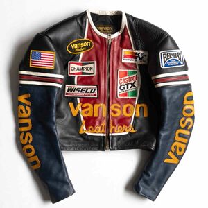 【雰囲気抜群】 VANSON 【ONESTAR ワンスター オールレザー スタジャン】34 ジャケット ワッペン USA製 バンソン 2404511