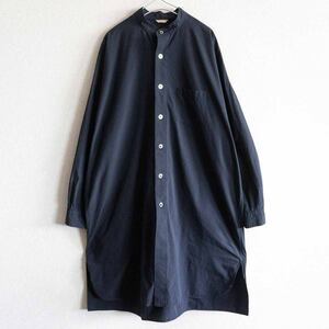 【美品】ARTS&SCIENCE 【band collar shirt dress】 ネイビー バンドカラー シャツ ドレス ワンピース 2405256