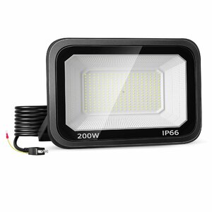 即納 200W LED投光器 6台 昼光色 6000k IP66 防水防塵 3200W相当 超高輝度 25000lm 極薄型 作業灯 広角 屋外 照明 AC 80V-150V 送料無料