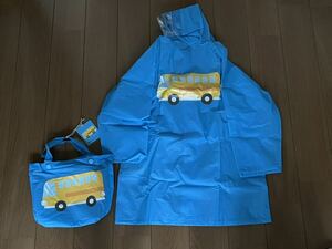 EVA レインコート カッパ 雨具 90㎝　子供 雨合羽 レインウェア ブルー　青　車　バッグ付き