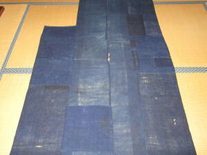[ former times old cloth ] Meiji period about Indigo . hand woven tree cotton ..BORO plain 3 width half ( length 192) *.. connection .*..* indigo * BORO *