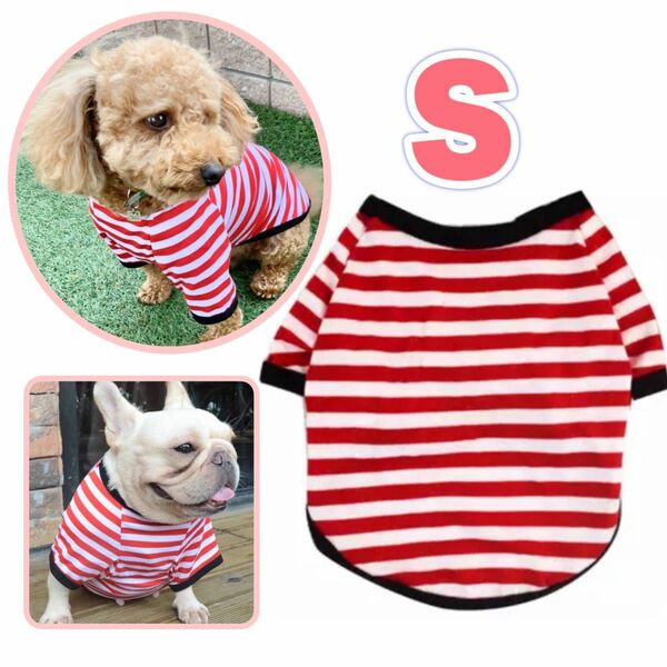 犬服 犬 服 かわいい ボーダー ストライプ Tシャツ 小型犬 赤 S