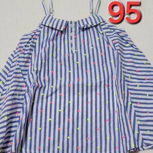 95cm☆ムージョンジョンのストライプシャツワンピース 女の子
