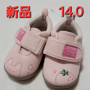 【新品】14.0cm　14cm　靴　スニーカー　くつ　女の子　ピンク　うさぎ　苺