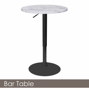 【新品】木製 丸型 バーテーブル BT-01A ホワイトマーブル 黒脚タイプ カウンターテーブル 直径60