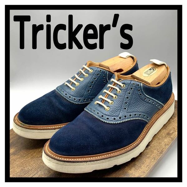 The River [ザ リバー] × Tricker’s [トリッカーズ] サドルシューズ オックスフォード レザー コンビ ネイビー ブルー UK8 26.5cm 革靴 