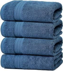 100% 綿 4枚 ホテルスタイル バスタオル セット タオル コットン 人気 ふわふわ の肌触り 吸水 (バスタオル, 青)
