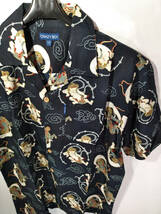 新品　CRAZY BOY アロハシャツ　風神雷神　濃紺　Lサイズ　レーヨン100%　半袖 和柄 タグ付き_画像2