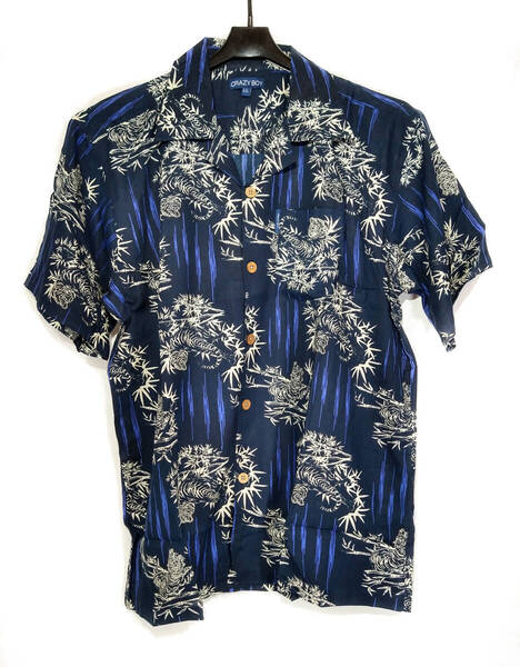 新品 CRAZY BOY アロハシャツ 虎 ネイビー 3Lサイズ レーヨン100% 半袖 和柄 タグ付き 大きいサイズ