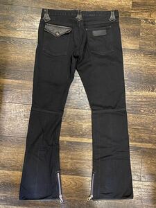  made in Japan wrangler black boots cut flair black Denim riri Zip waist 83cm Wrangler original leather Backbone Skull flight 