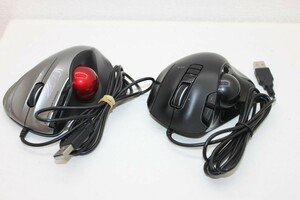 2点セット トラックボール ①ELECOM M-XT2URBK ブラック ②SANWA MA-TB44S シルバー 光学式 5ボタン usb 有線マウス 