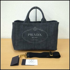 5176T 【本物保証】 PRADA プラダ　カナパ　1BG642　2WAYショルダーバッグ　トートバッグ　Mサイズ　デニム　NERO　ブラック　美品