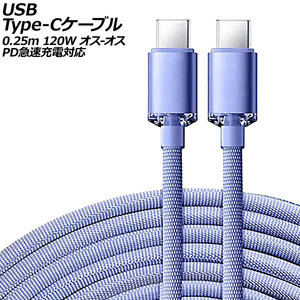 USB Type-Cケーブル パープル 0.25m 120W ナイロン編みタイプ オス-オス PD急速充電対応 AP-UJ0991-PU-25CM