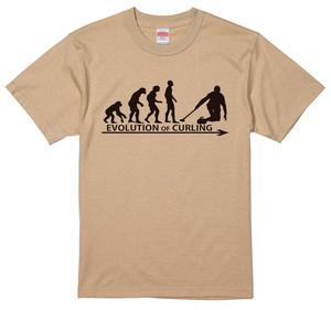 進化 evolution Tシャツ ライトベージュ カーリング ストーン スウィープ 氷上のチェス くすみカラー 選べるサイズ S/M/L/XL