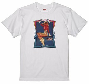 ピンナップガール Ｔシャツ 50's ヌード ロカビリービンテージ 42 オールディーズ ドゥーワップ レトロ アンティーク風40'sバーガス 戦闘機