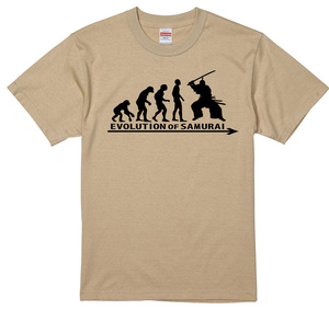 進化 evolution Tシャツ 侍 さむらい サムライ 武士 ライトベージュ くすみカラー 選べるサイズ S/M/L/XL