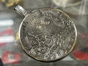 純銀925バチカン使用 1922 ピースダラー コイン スカル エングレービング 彫金 レプリカ 1ドル銀貨 ペンダントトップ モルガン リング