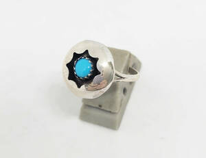 Art hand Auction Linda técnica de caja de sombras hecha a mano! Anillo turquesa tamaño 15 Indio Navajo turquesa flor nativa, anillo, Plata, N° 14~