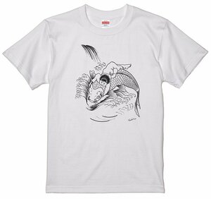 和柄 ● 子どもと鯉 半袖 Ｔシャツ 白 刺青 和風 釣りS/M/L/XL jp04　横須賀 スカジャン デザイン優勝者