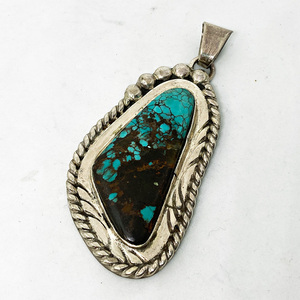  half black . turquoise top 51 Native American n Indian jewelry Country Western pendant silver 925