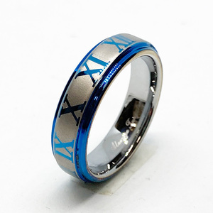 シンプルな タングステンリング 指輪 ローマ数字 アストラ ブルー 青 24 ( 19号 ) 新品 ペアリングにも